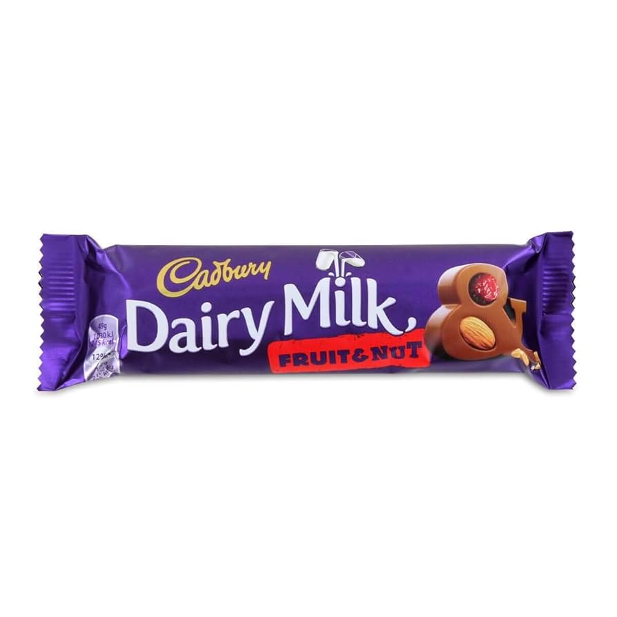 CADBURY DAIRY MILK FRUIT & NUT CHOCOLATE. STD 48X45 GM